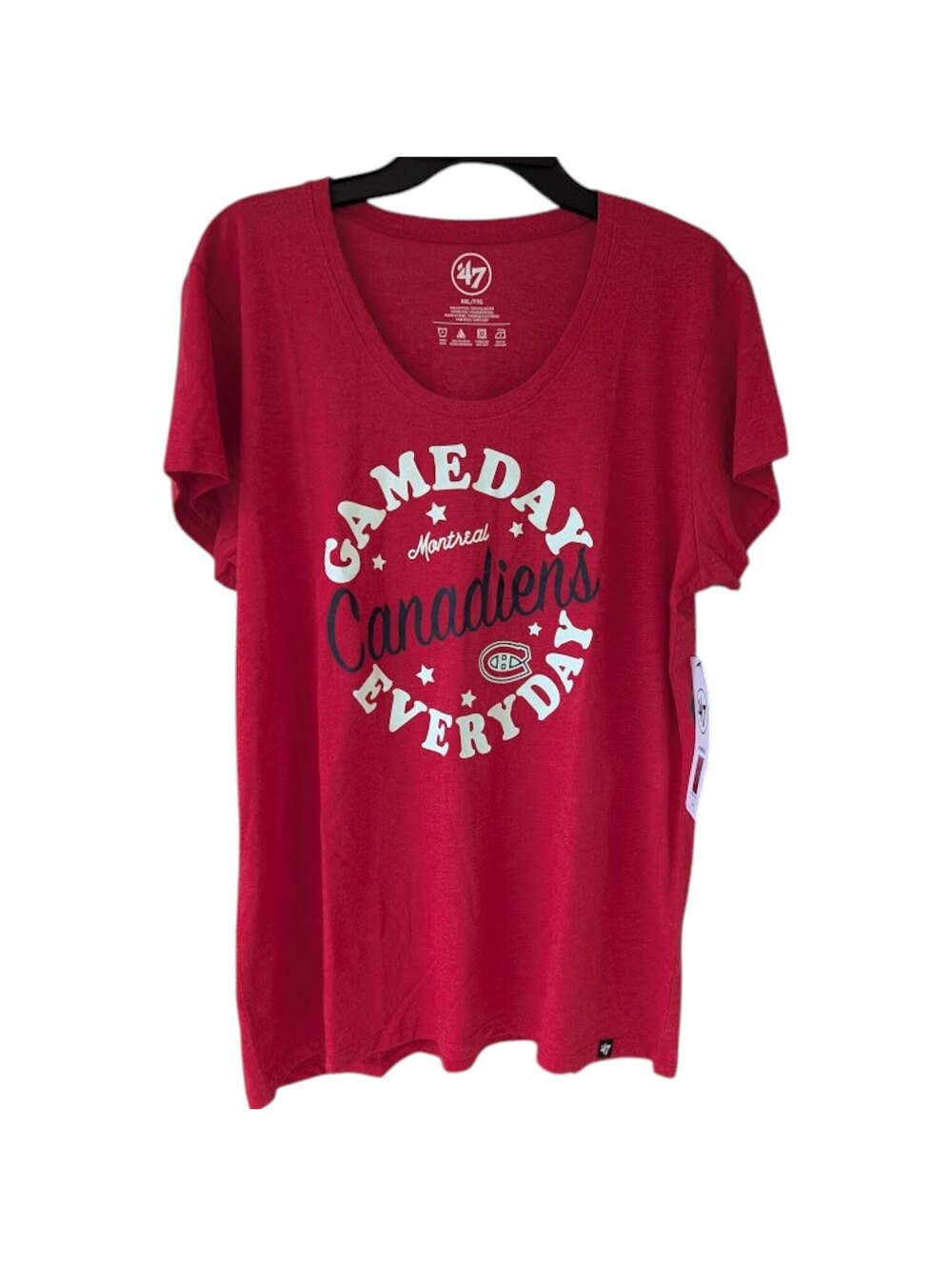 NWT 47 Brand Montreal Canadiens Habs T-Shirt Women 2XL Red Heather NHL Tee 22x28